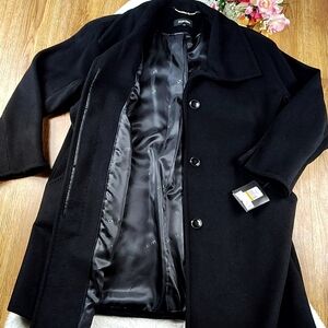 Black Wool Angora Blend Winter Peacoat